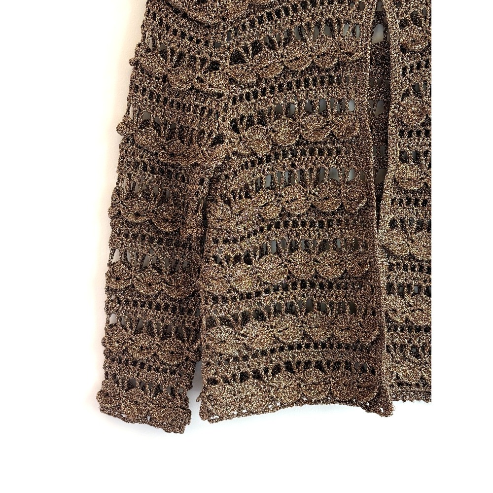Topshop Women's Metallic Open Knit Crochet Cardigan Sweater Bronze Copper S - Picture 4 of 13